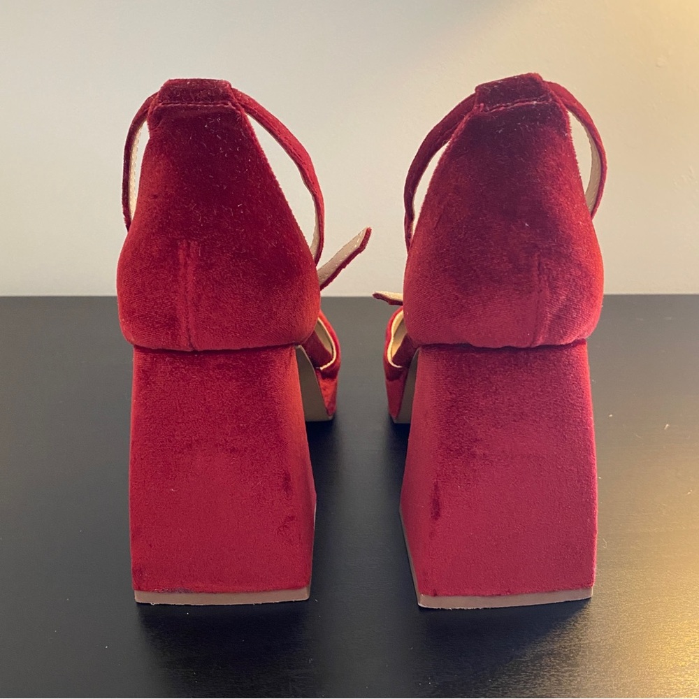 Coconuts by Matisse Misha Burgundy Red Velvet Platform Heels 👠 - Picture 8 of 16
